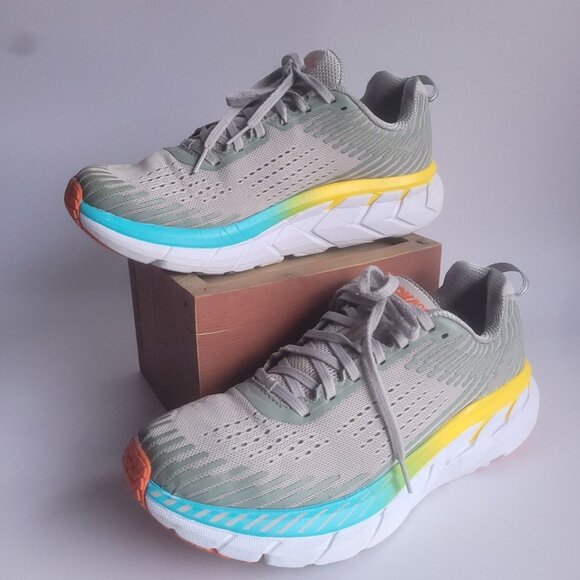 Hoka One One W Clifton 5 Woman's Gray Lace Up Running Sneakers Shoes size 10.5 - Picture 1 of 10